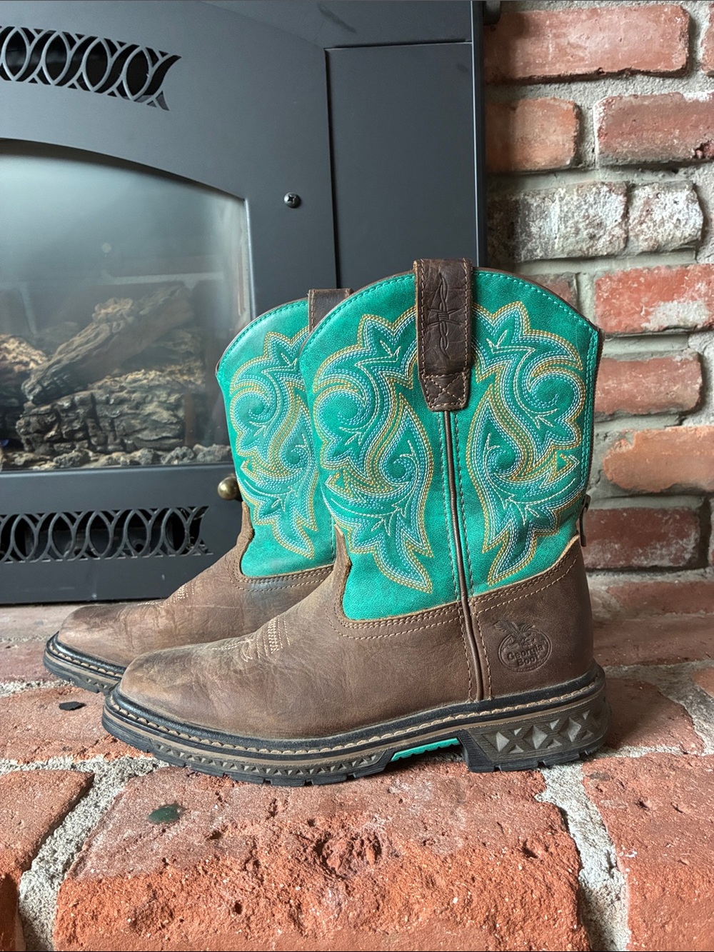 Georgia Boot Brown and Turquoise Kids Boot